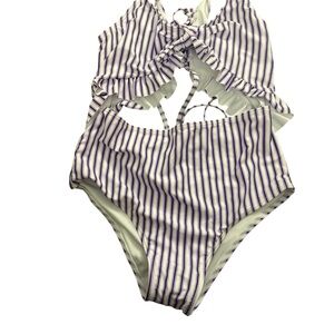 Girls Size 11/12Y Striped Purple and White Swimsuit NWOT